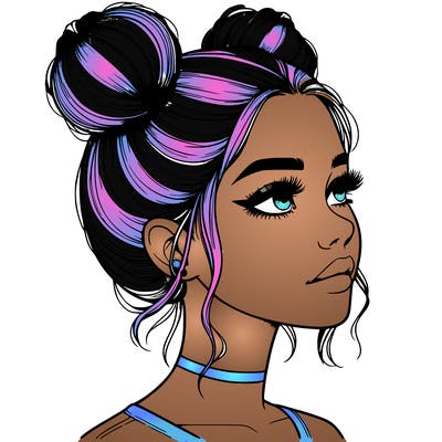 realistic girl with buns on the top of her head