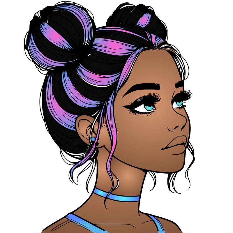 realistic girl with buns on the top of her head