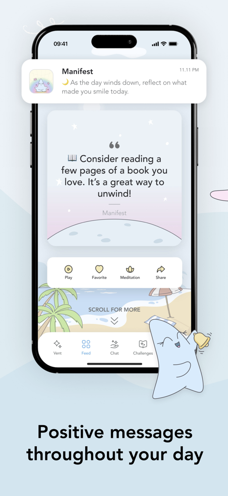 Manifest: Daily Journal - Pantalla de la aplicación Manifest que muestra afirmaciones diarias positivas y una linda mascota estrella