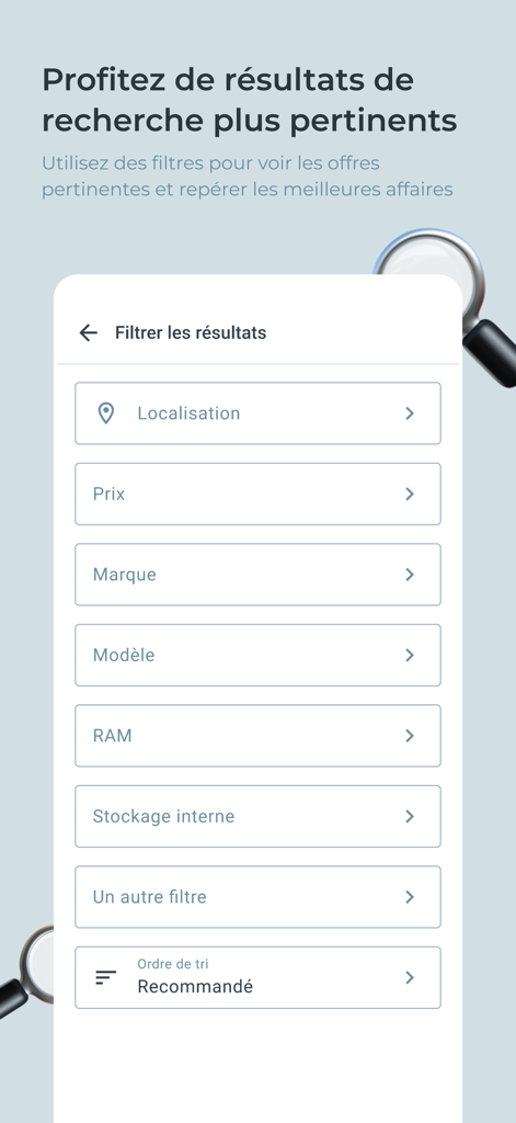 Search filter screen on the Jiji Congo app showing options for location price brand and model