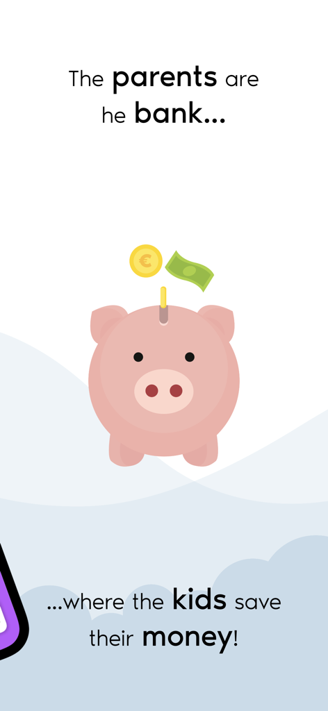 A pink piggy bank with a coin and dollar bill illustrating how parents manage their kids savings