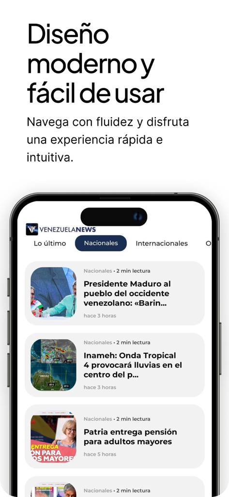 Venezuela News App - Modern interface of the Venezuela News app showing latest news headlines on an iPhone