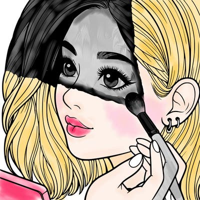 a realistic girl doing her makeup