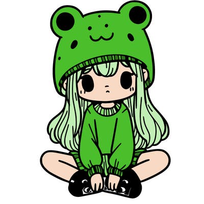a girl wearing a frog hat and some frog socks