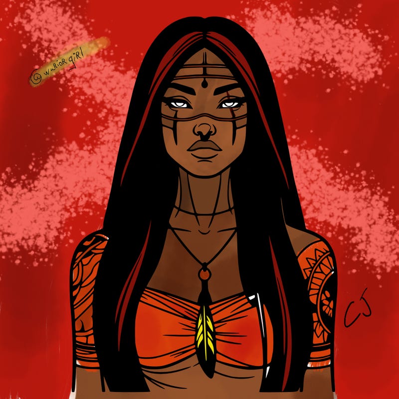 realistic native american woman gorgeous tall long hair and tattoos