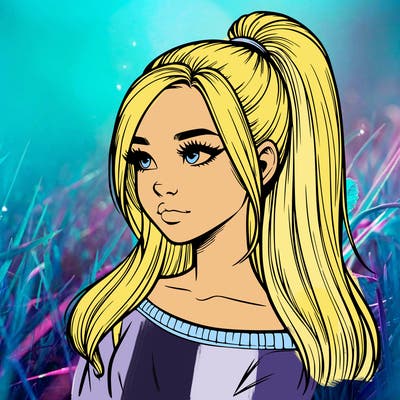 realistic girl with a high ponytail