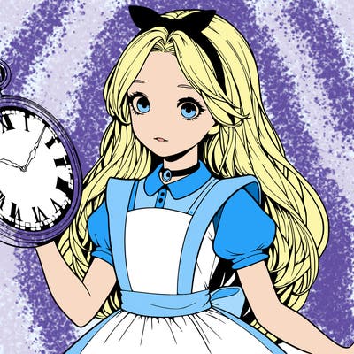realistic alice in wonderland holding a large watch