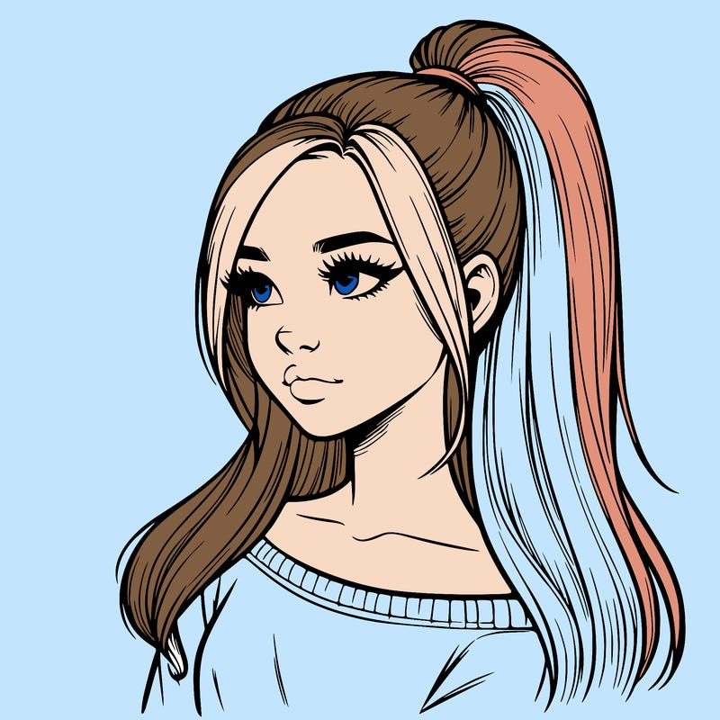 realistic girl with a high ponytail