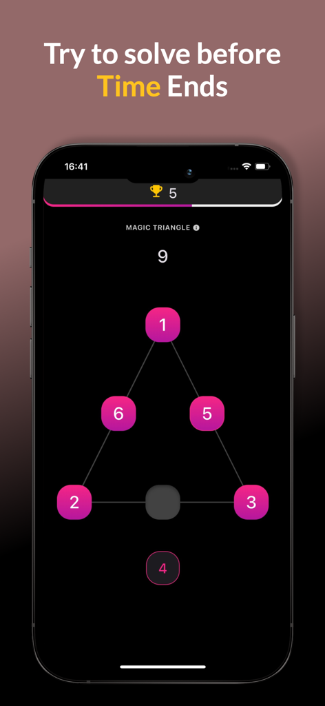 PlayWell - Play and earn - A mobile screen showing a magic triangle math puzzle game in the PlayWell app.