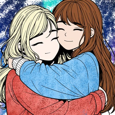 realistic two girls hugging