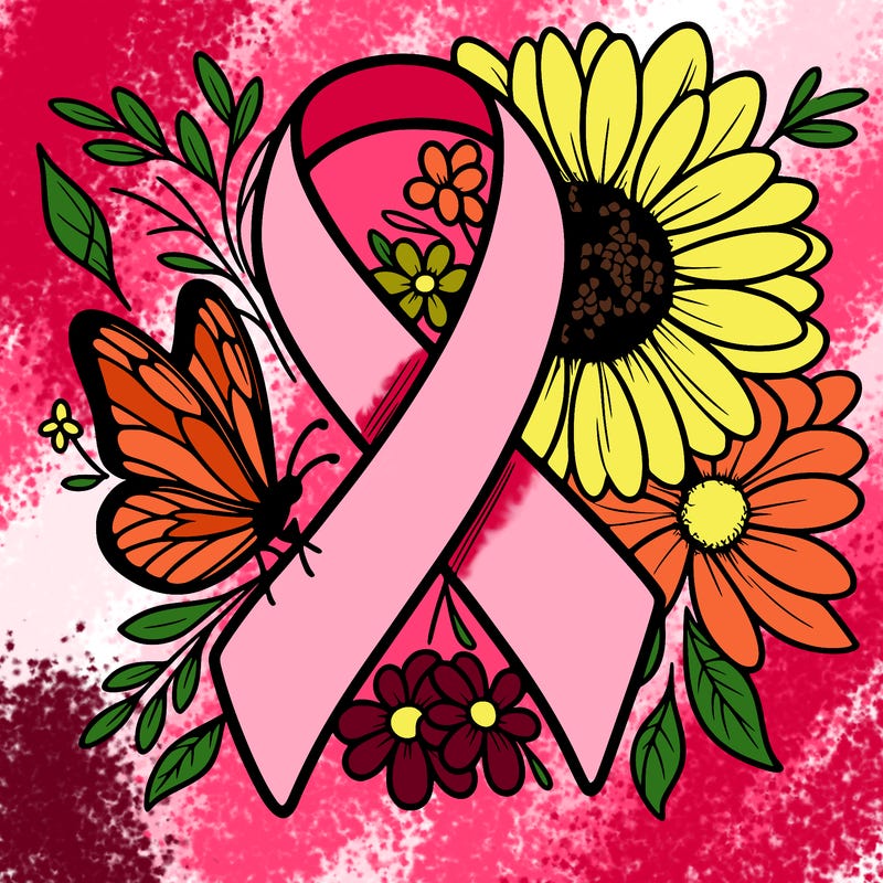cancer awareness symbol with flowers and butterflies