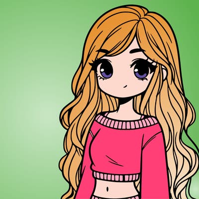 girl with long hair and a crop top with a sweater