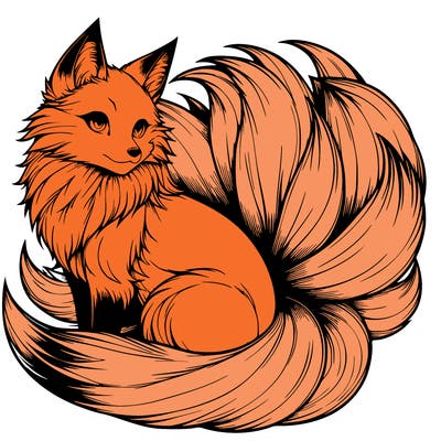 realistic detailed 9 tailed anime fox