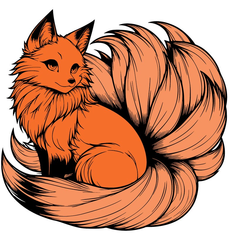 realistic detailed 9 tailed anime fox