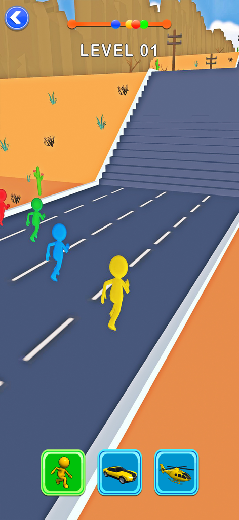 Shape Shifter: Games Car Shift - Colored stickmen racing on a desert road in a shape shifting game