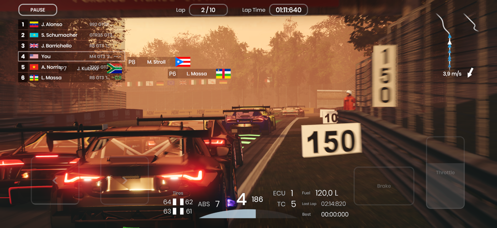 GT3 racing gameplay in Gran Velocita showing technical telemetry and leaderboard