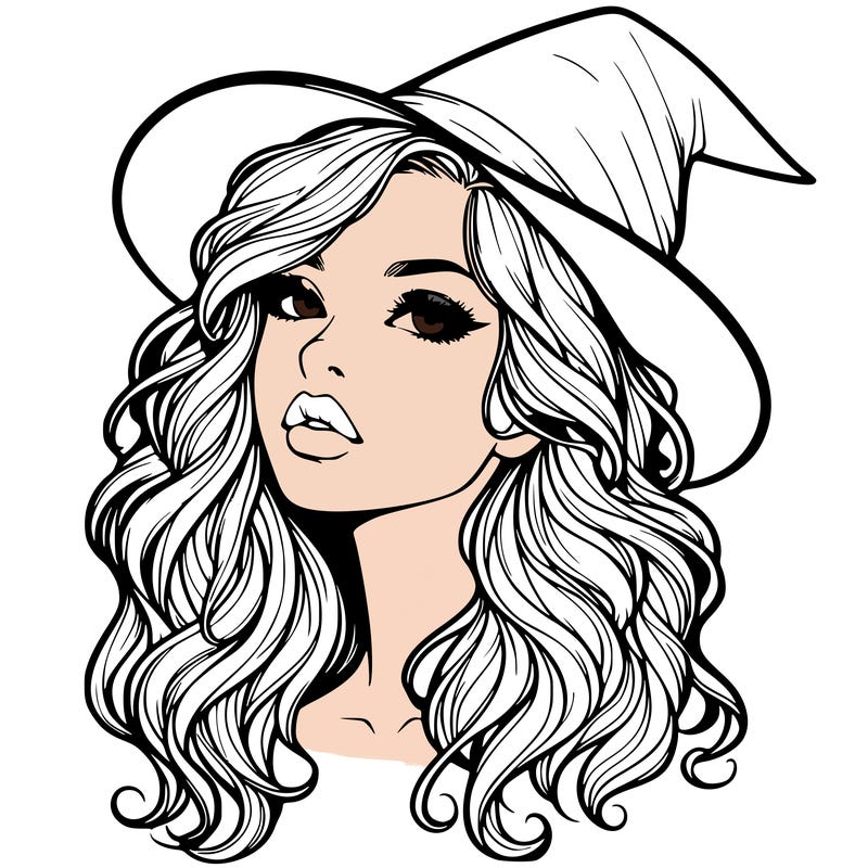 realistic witch girl with wavy hair and lips