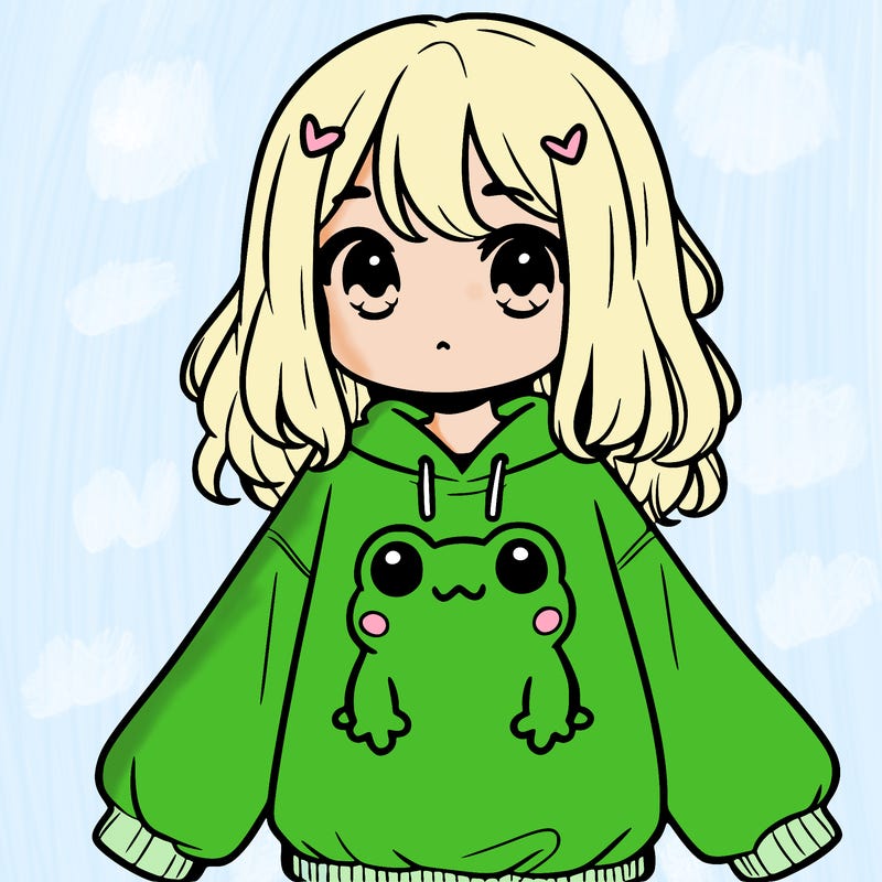 girl wearing frogging sweatshirt