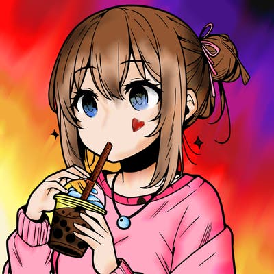 manga character drinking boba