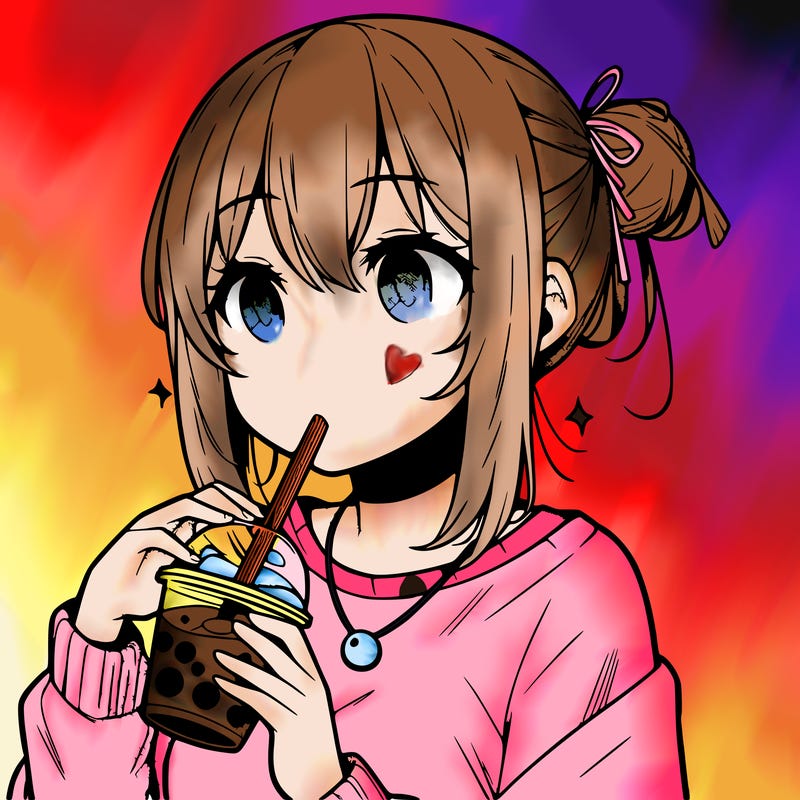 manga character drinking boba