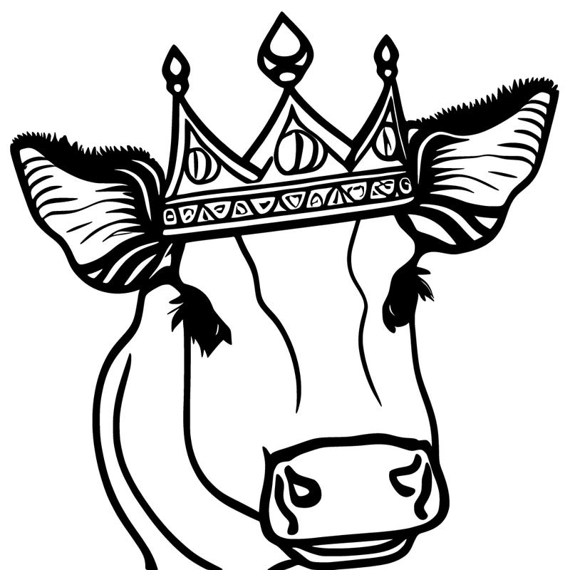 pink cow with blue crown