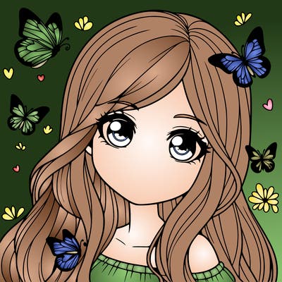 realistic girl with butterflies around her