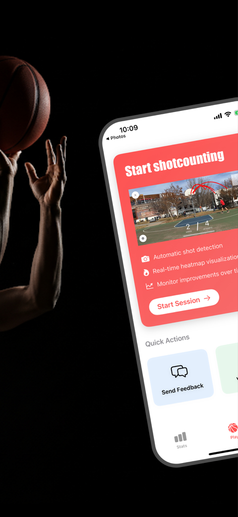Shot Count - Basketball AI - Shot Count basketball AI app screen with start session button and shot tracking features