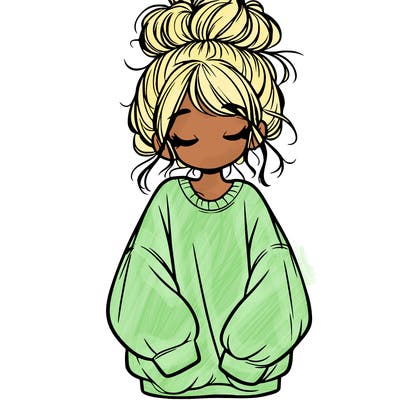girl with baggy sweatshirt and messy bun
