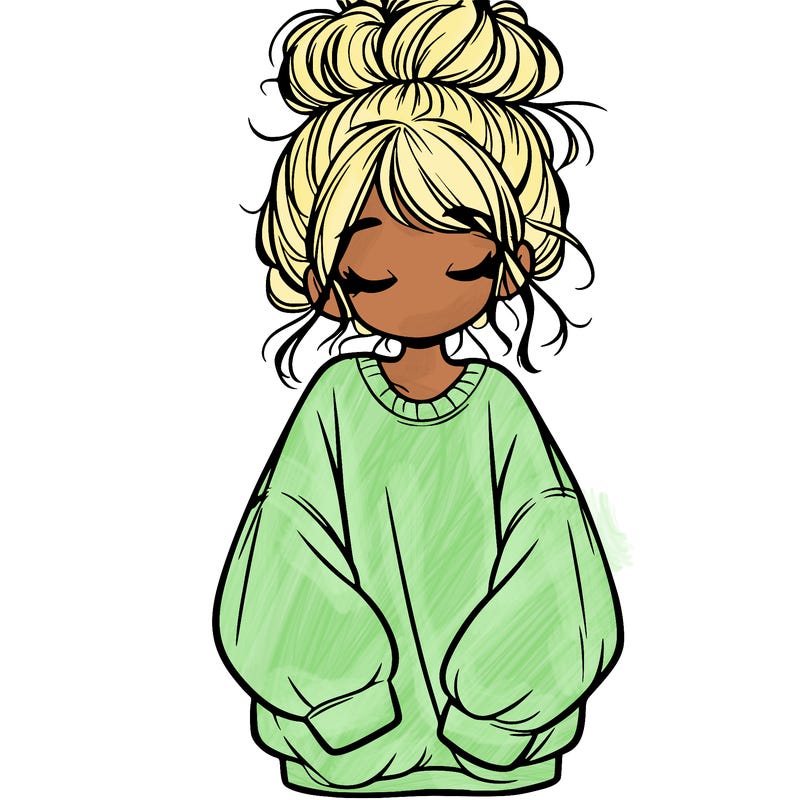 girl with baggy sweatshirt and messy bun