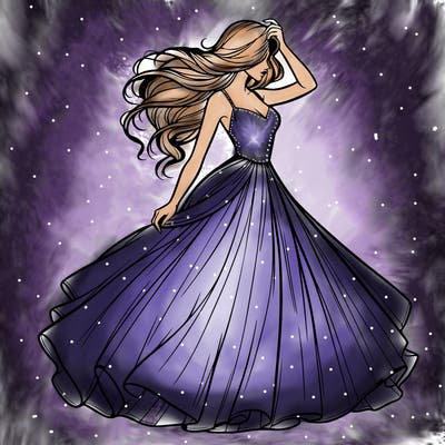 realistic woman with dress flowing in the wind