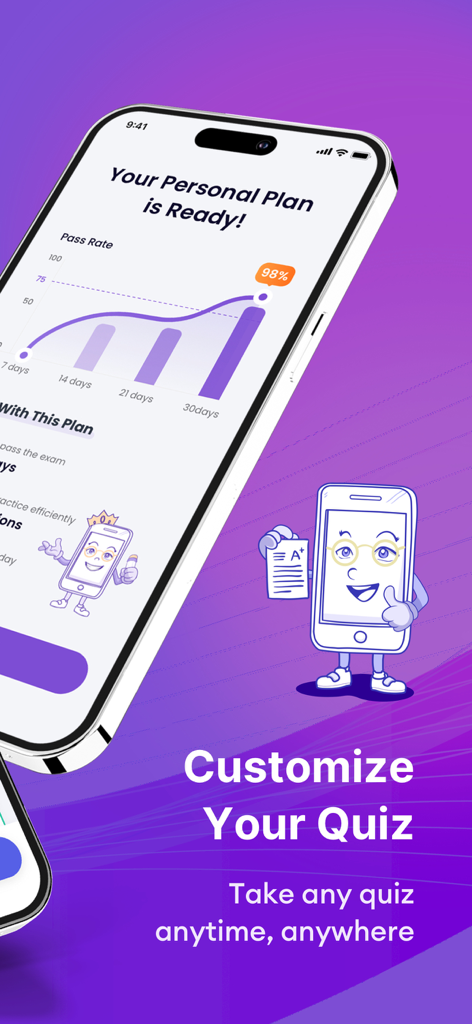 CISSP Exam Prep 2026 - Screenshot of CISSP Exam Prep 2026 app showing a personalized study plan with progress graph and quiz customization features