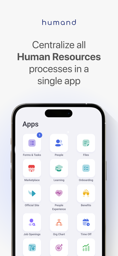 Humand - Humand app dashboard showing a centralized hub for HR processes and employee features