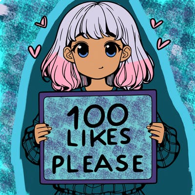 a girl holding a sign saying 100 likes please