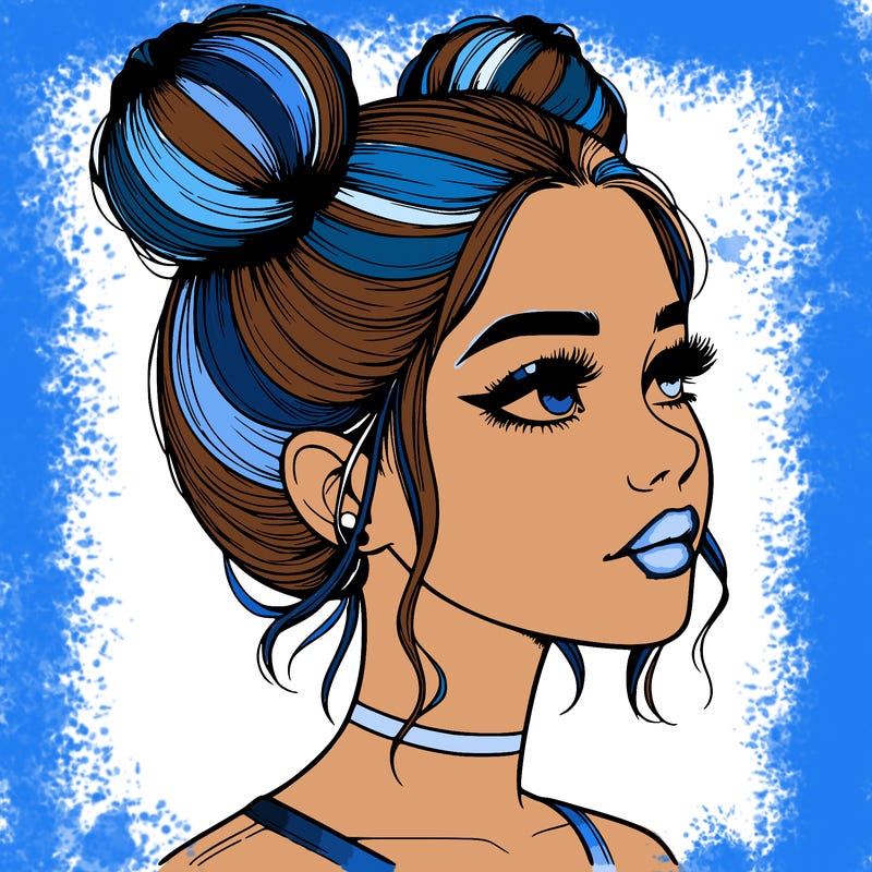 realistic girl with buns on the top of her head