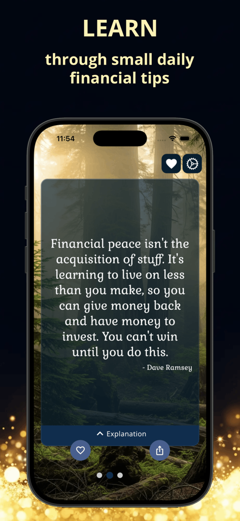 Financial Coach: Money Tips - Financial Coach 앱 화면에 Dave Ramsey의 일일 돈 관리 팁과 명언