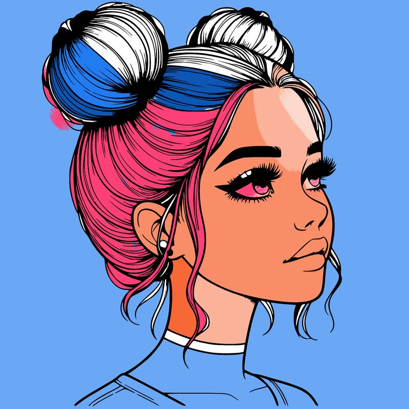 realistic girl with buns on the top of her head