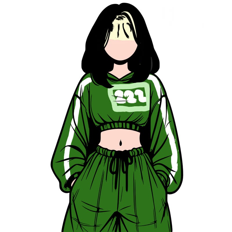 realistic girl faceless with baggy pants and a crop top