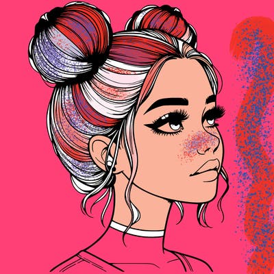 realistic girl with buns on the top of her head