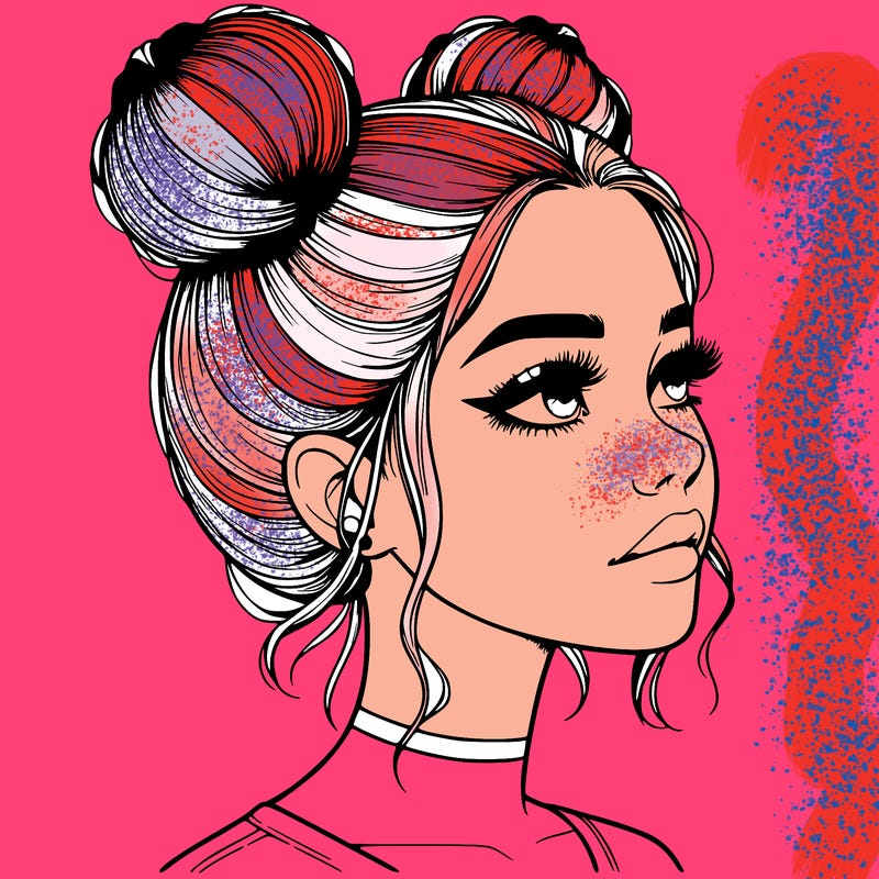 realistic girl with buns on the top of her head