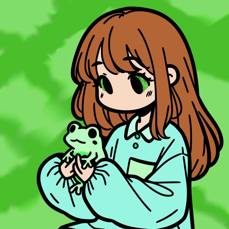 girl with long hair and a oversized shirt. and she is holding a frog