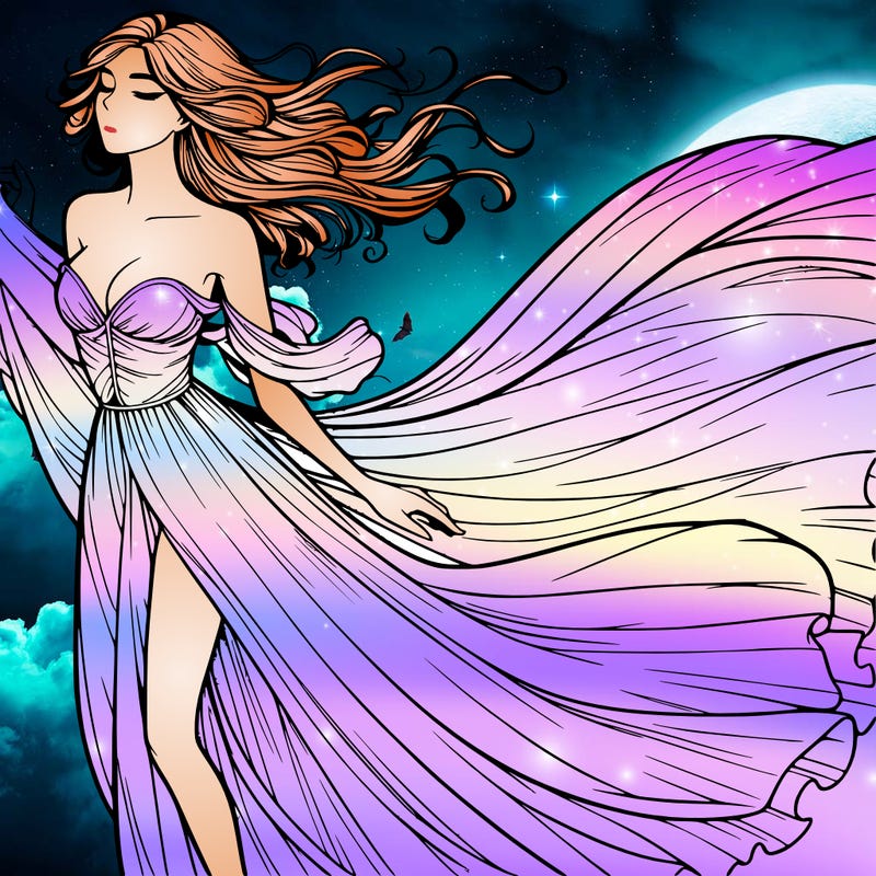realistic woman in dress flowing the the wind