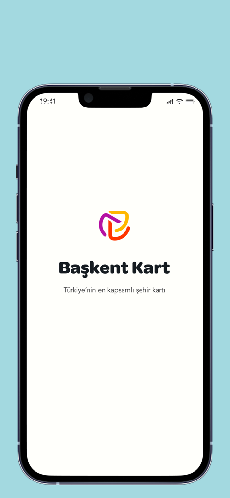 Écran de démarrage de l'application mobile Başkent Kart avec le logo et le slogan officiels