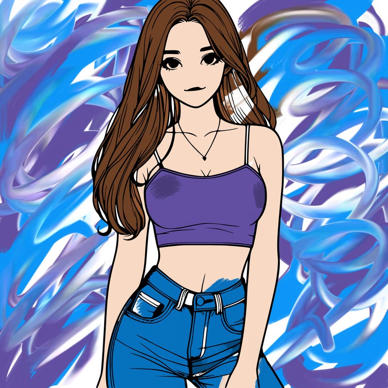 realistic girl wearing a crop top and jeans