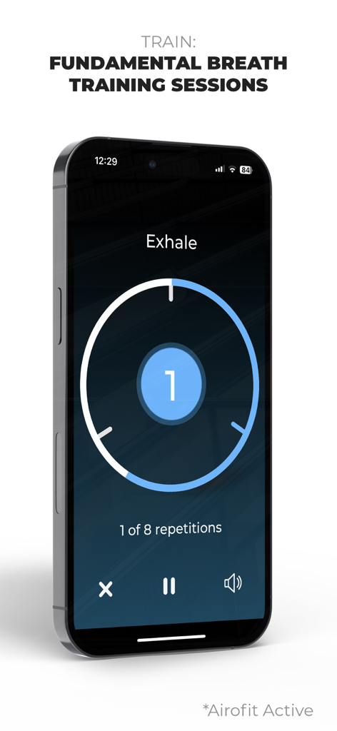 Airofit - Airofit app interface showing a breathing exercise with an exhale instruction and repetition counter