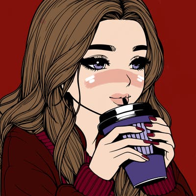 realistic girl drinking coffee