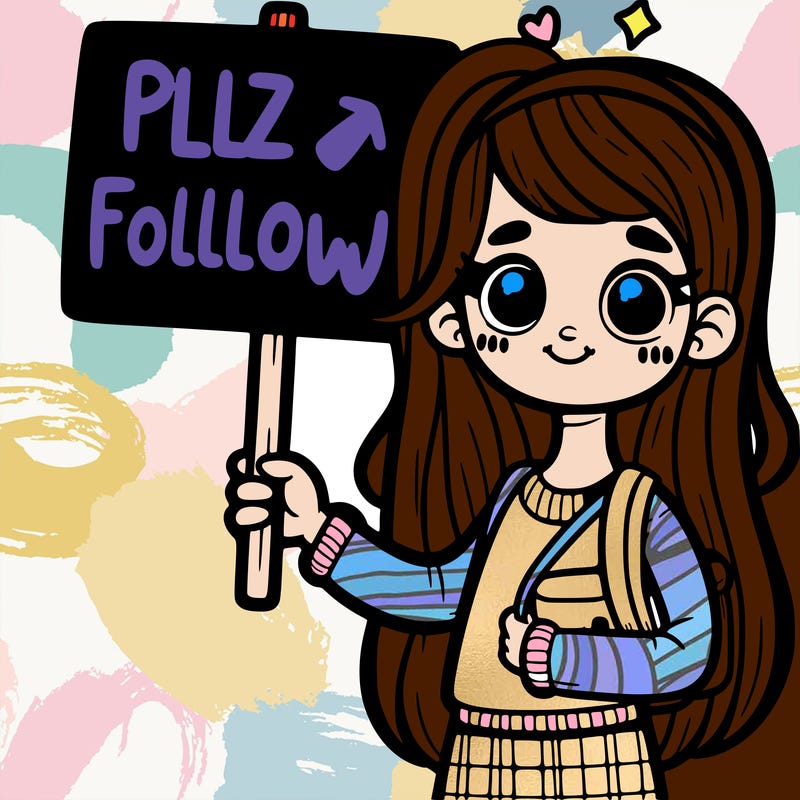girl holding a sign saying plz follow