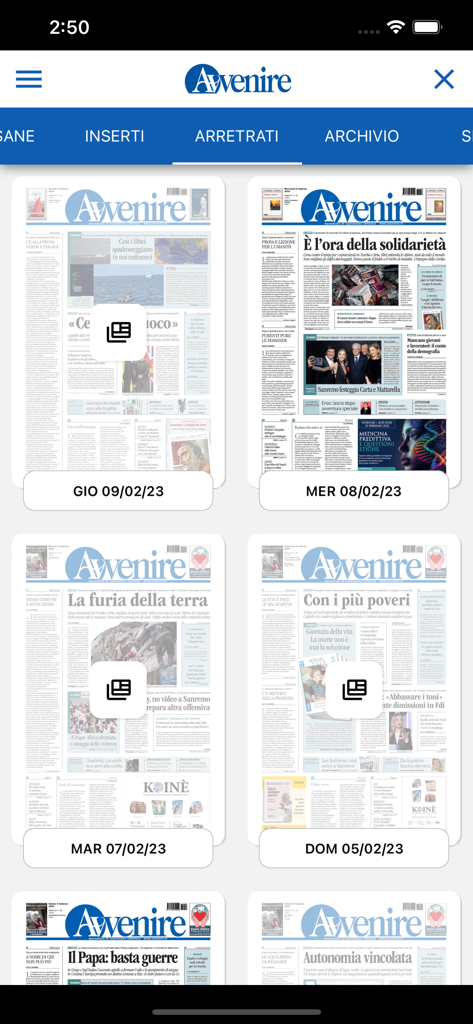 Avvenire - Un archivo digital de ediciones de periódicos anteriores en la aplicación Avvenire.
