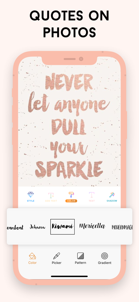 Fonts keyboard iphones app - App interface for creating quotes on photos with artistic fonts