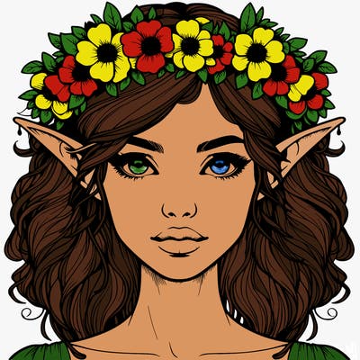 realistic female elf with flower crown