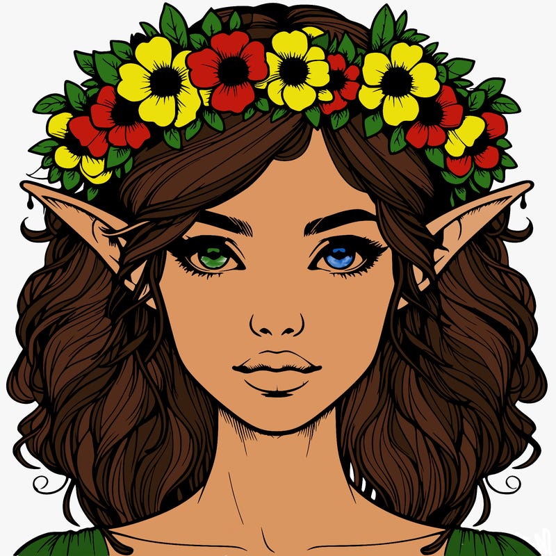 realistic female elf with flower crown